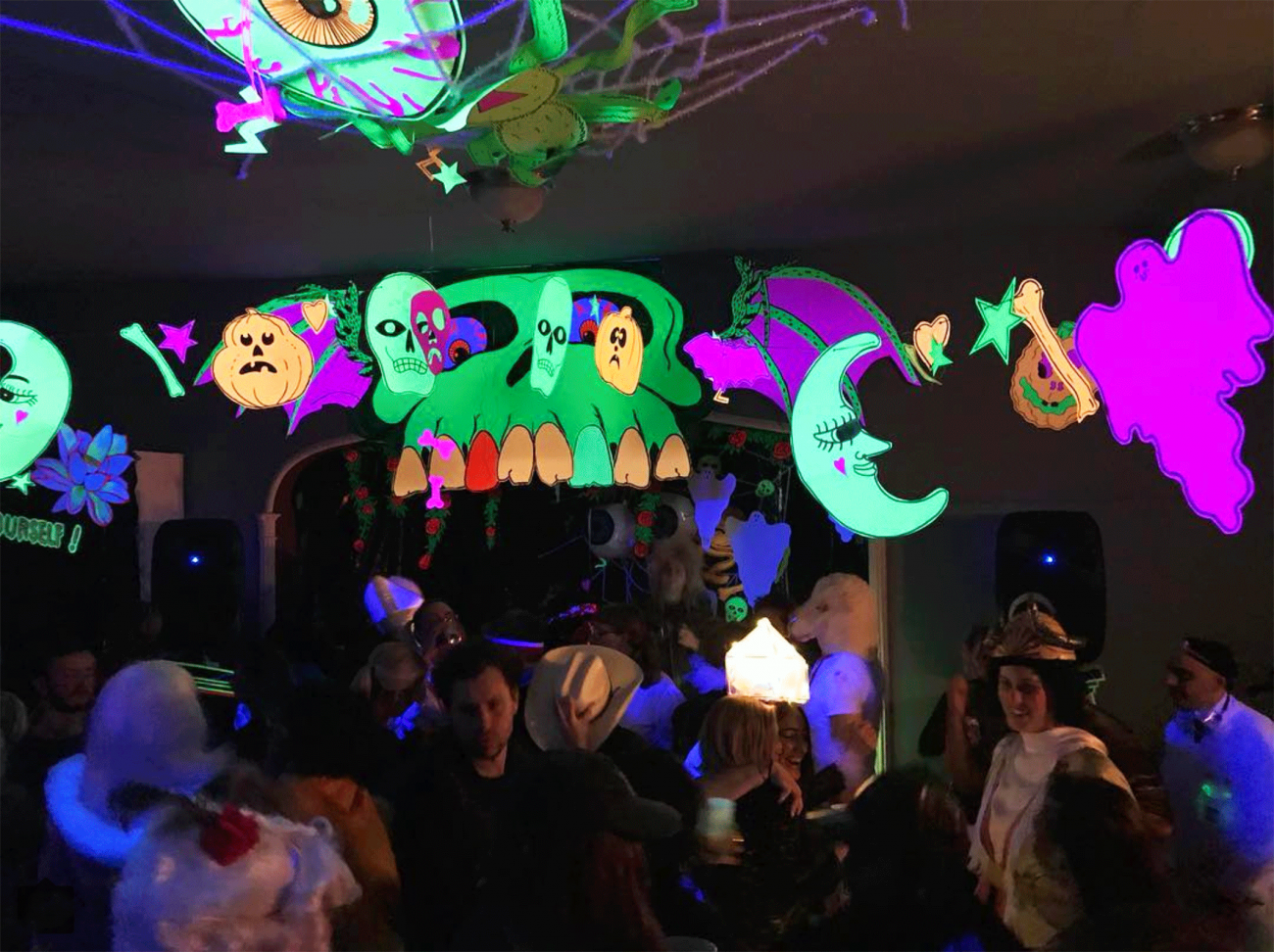 View from above of a dance floor at the ACRE Halloween Party
