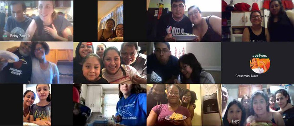 Students and teachers pose in Zoom chat with their food creations