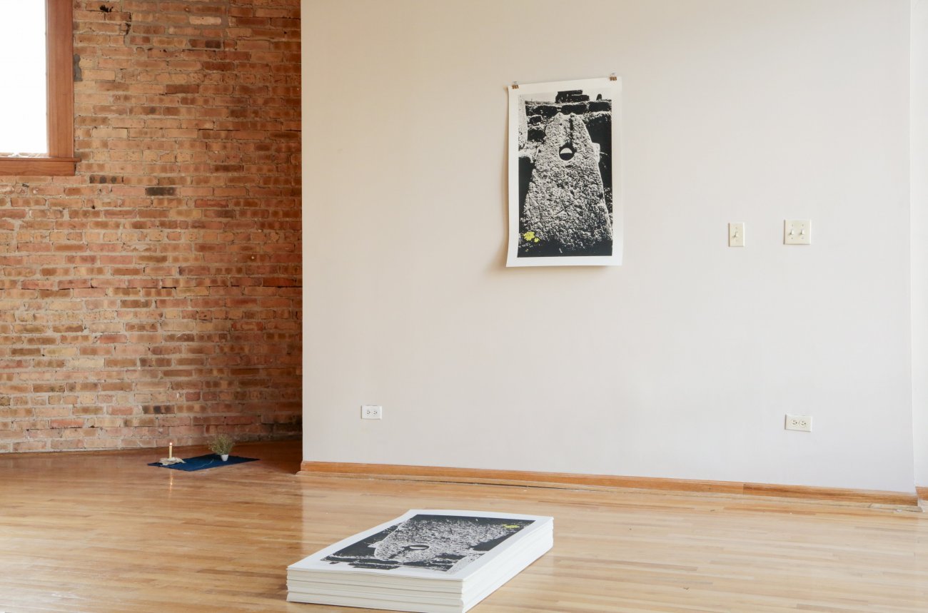 Image of J Nolands work on the floor and wall of the gallery 
